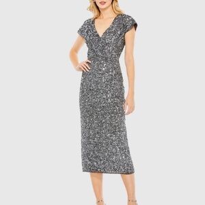 Mac Duggal Glittering Silver Midi Dress
